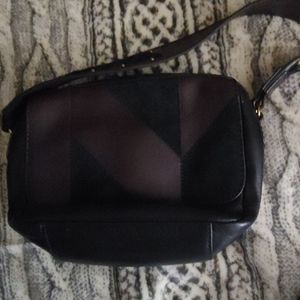 Fossil crossbody bag black burgundy leather suede